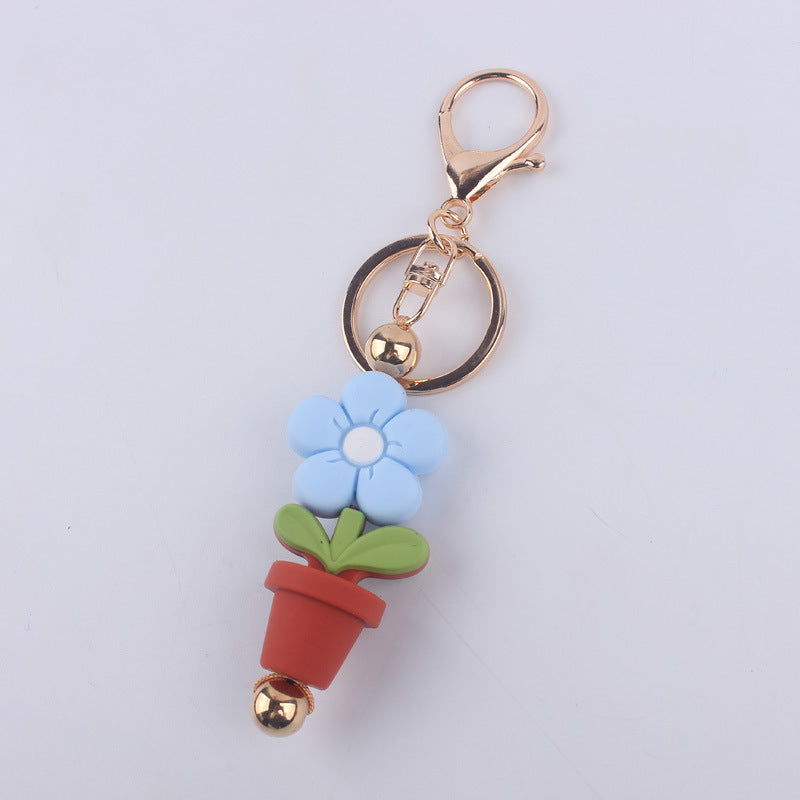Wholesale Cartoon Daisy Flower Silicone Bead Keychain